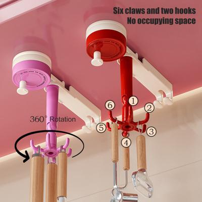 6-Claw Suction Cup Hook 360-Degree Swivel Hook No Drilling Adhesive-free Removable Hook for Home Wall Kitchen Bathroom