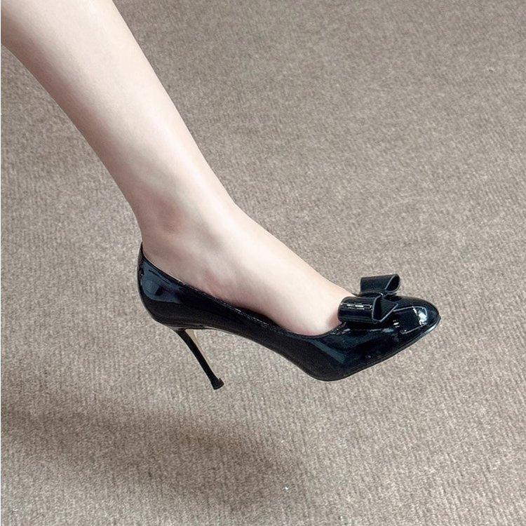 Nude High Heels 2025 New French Round Head Bow Thin Heel Light Mouth Beautiful Cong Yuanfeng Same Single Shoes Women