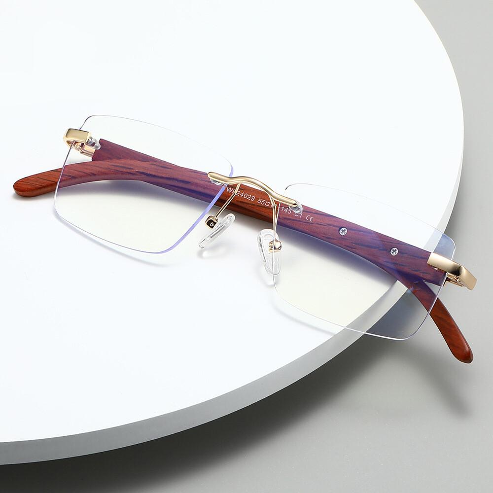 Non-Prescription Glasses Small Square Anti Blue Light Glasses Transparent Rimless Glasses Business Computer Glasses Man UV400