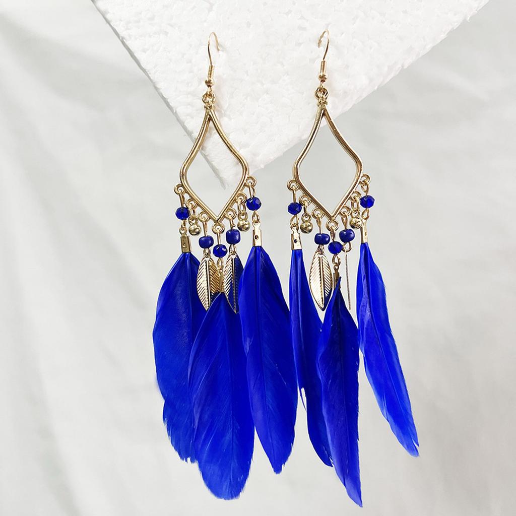Bohemian Feather Tassel Drop Earrings Lightweight Hypoallergenic Handmade Feather Ear Drops Jewelry For Women
