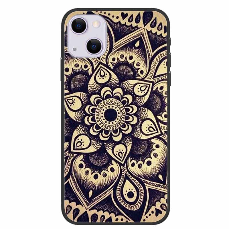 For iPhone 14/14 Plus Case Black Silicone Soft TPU Luxury Flower Animal Back Cover For iPhone 14/14 Plus New Shells for iPhone14