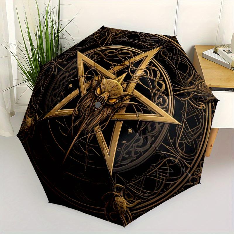 Golden Pentagram with Skull and Spider Web Design - Mystic Symbolism Art Print Umbrella, Christmas Gift Y356