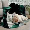 1pc Vintage Style Cat and Floral Print Soft Throw Blanket, 60x80inch, Seamless Pattern with White Cats and White Flowers,