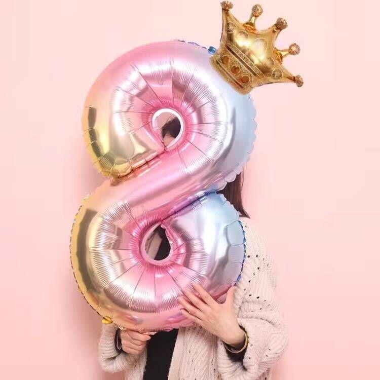 Palloncino Corona Numero Gradiente Arcobaleno da 32 pollici per Decorazione Festa di Compleanno per Bambini
