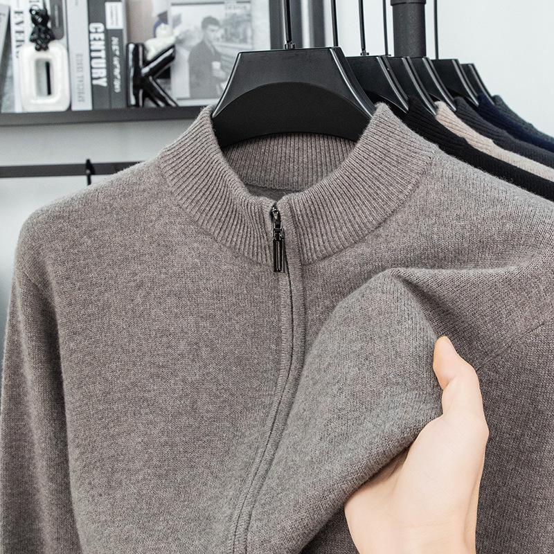 Men's 100% Pure Wool Thickened Cardigan Jacket - 600g High-End Zipper Sweater