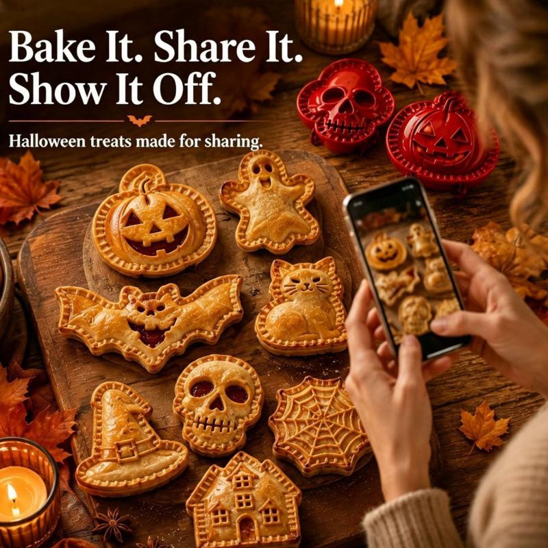 Halloween 3D Press‑Type Cookie Cutters 8Pcs Pumpkin Skull Ghost Bat Spider Web House Cat Hat Molds For DIY Biscuit Fondant Pastry Party Baking Decor
