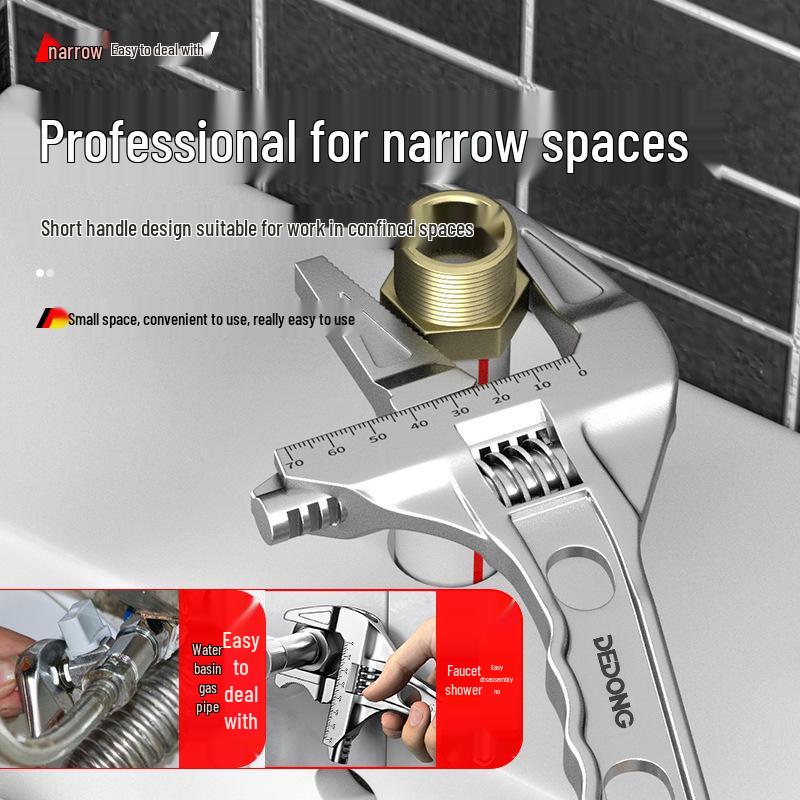 Adjustable Multi-Purpose Bathroom & Kitchen Wrench for Large Diameter Plumbing and Faucet Installation