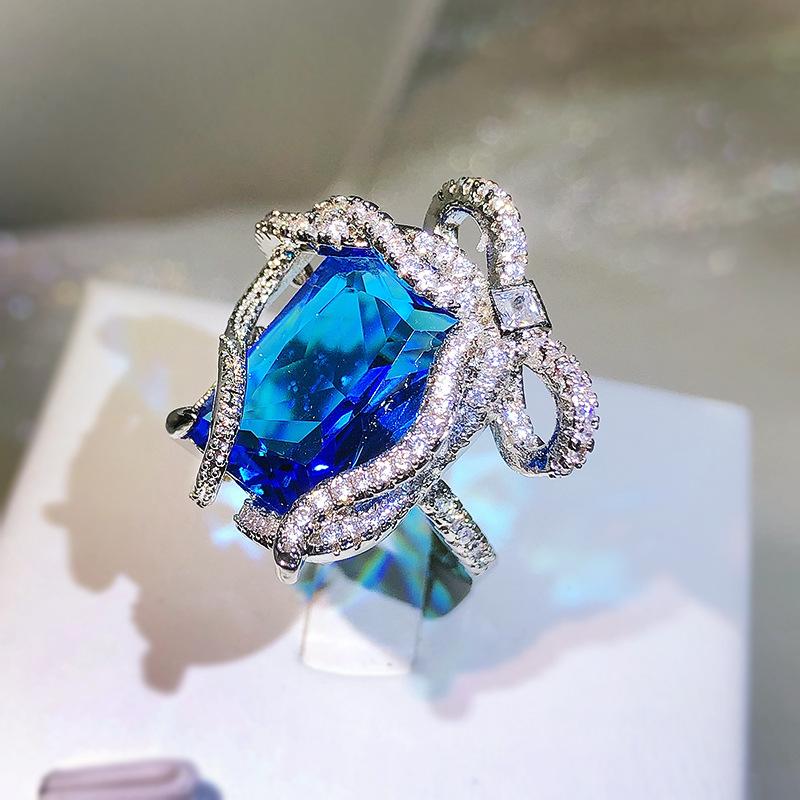 2022 Classic Temperament Pink Sapphire Ring Micro Set Zircon Geometry Ring Fashion Ladies Wedding Party Jewelry Gift