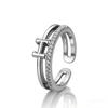 Korean Style Women's Double-Layer H Ring with Full Diamond Inlay - Elegant & Luxurious
