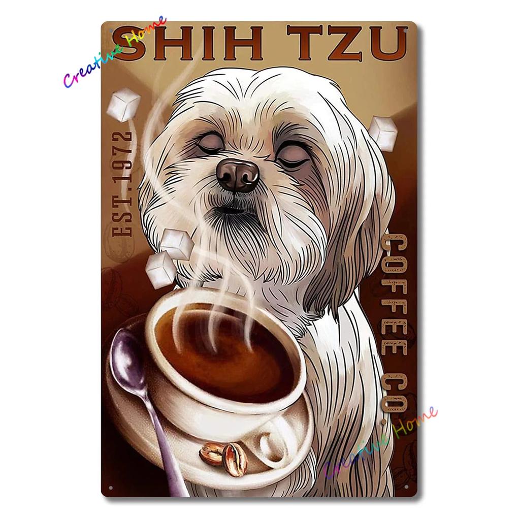 Dog Metal Tin Sign Shih Tzu Co. Bath Soap Wash Your Paws Printed Poster Bathroom Toilet Living Room Home Art Wall Decor 8X12inch