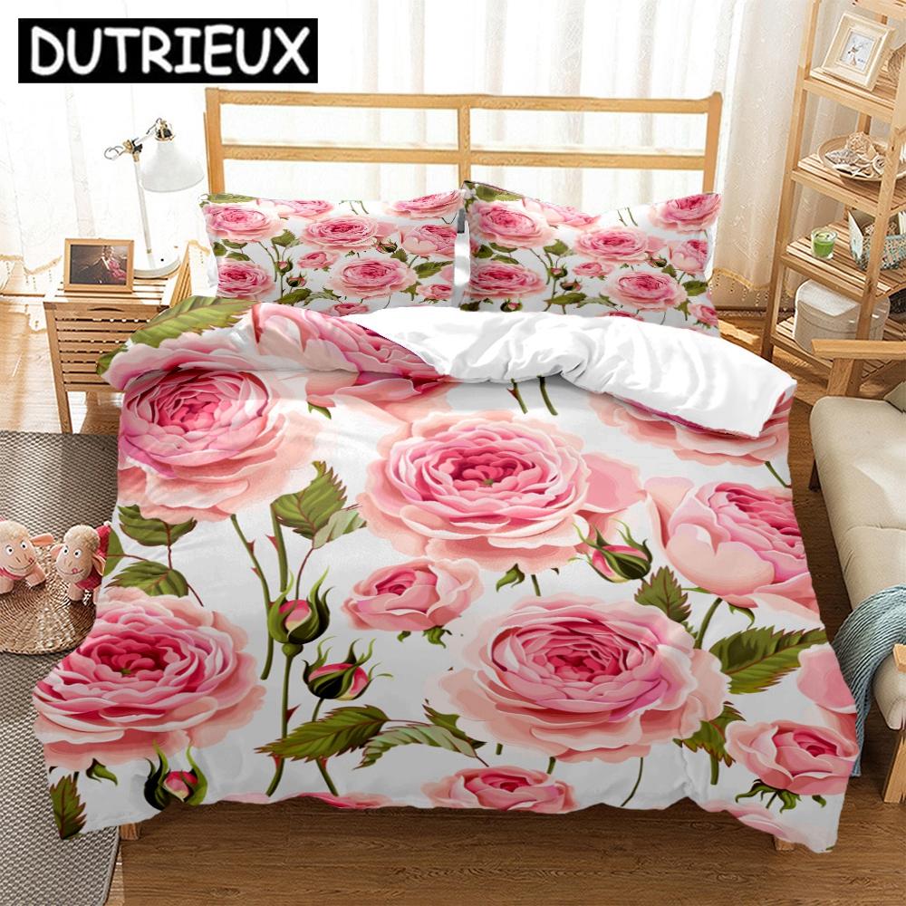 Rose Flower Art Print Three Piece Bedding Set Fashion Article Children Or Adults For Beds Quilt Covers Pillowcases Bedding Set