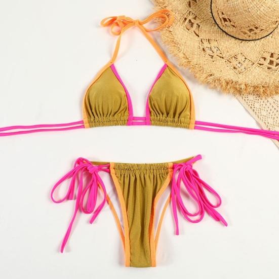 2Pcs/Set Women Swimsuit Set Halter Underwire No Padded Bra Ruched High Waist