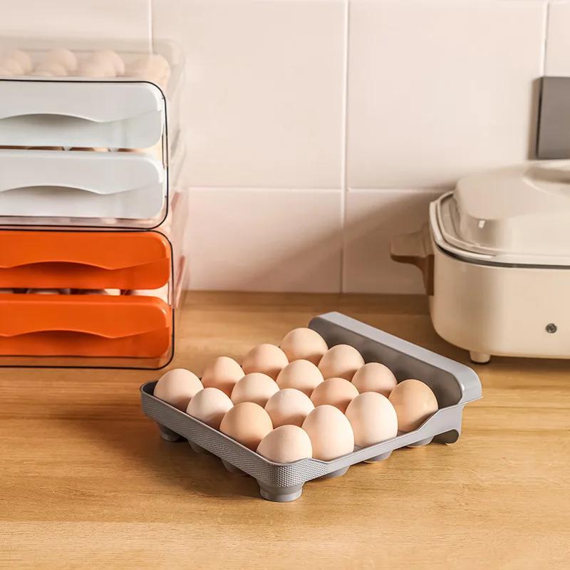 Double Layer Egg Storage Container Plastic Refrigerator Organizer with Drawer Design Kitchen Household Fresh Keeping Box