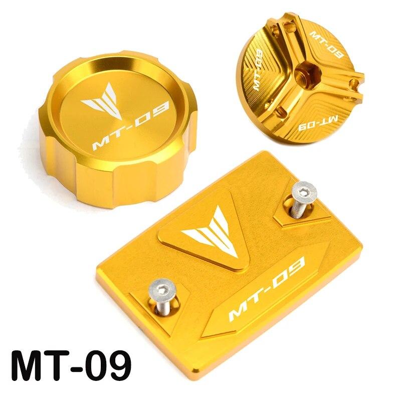 

Для Yamaha MT09 mt 09 07 2014-MT07-2023 аксессуары для мотоцикла, передняя и задняя крышка тормозного бака + крышка заливной горловины моторного масла MT09 Gold