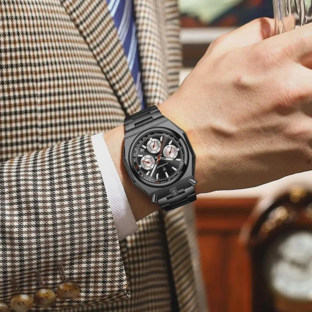 POEDAGAR Luxury Men's Watches Waterproof Stainless Steel Luminous Men Watch Date Chronograph Quartz Male Wristwatch