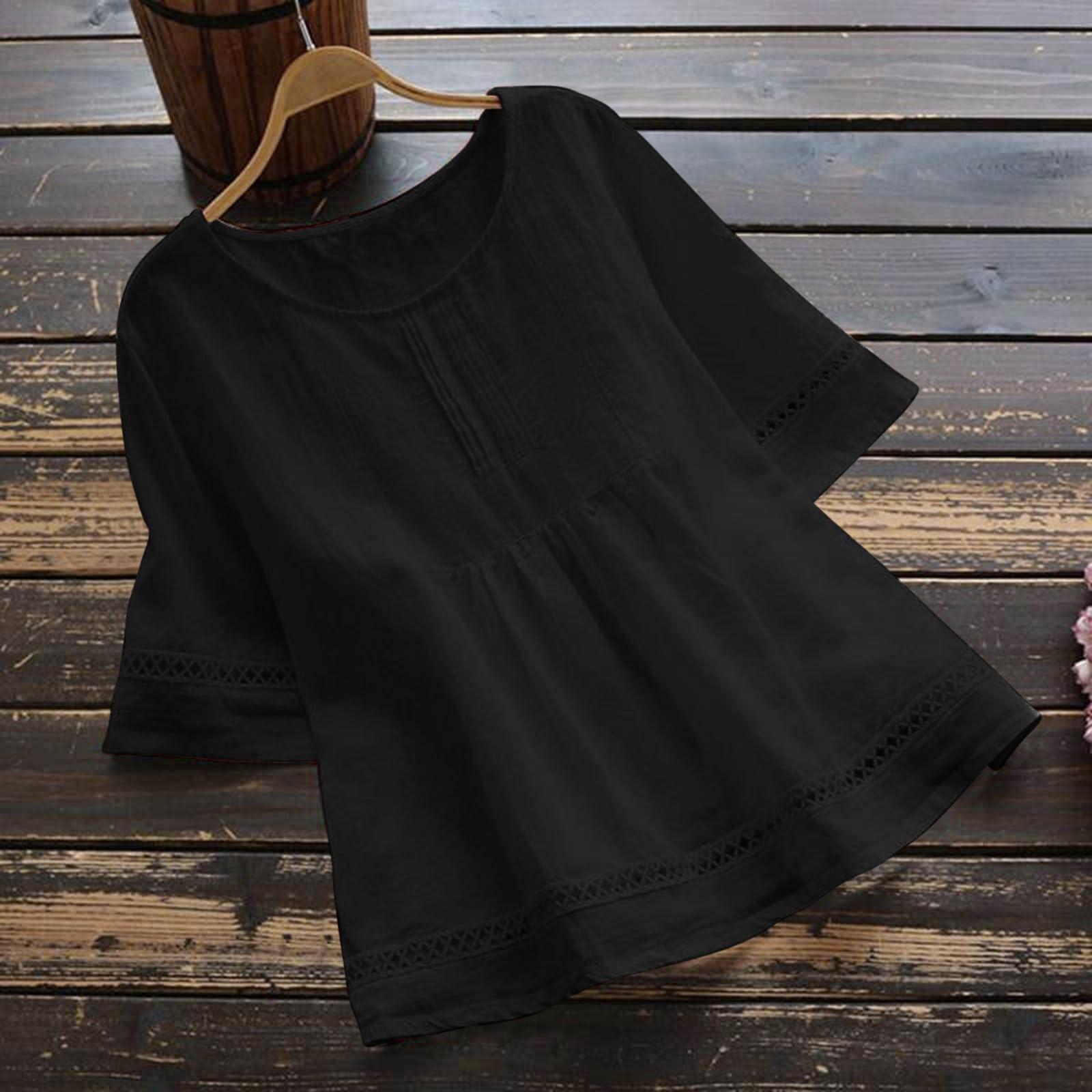 Женская модная повседневная однотонная рубашка из хлопка и конопли с короткими рукавами — фото 8