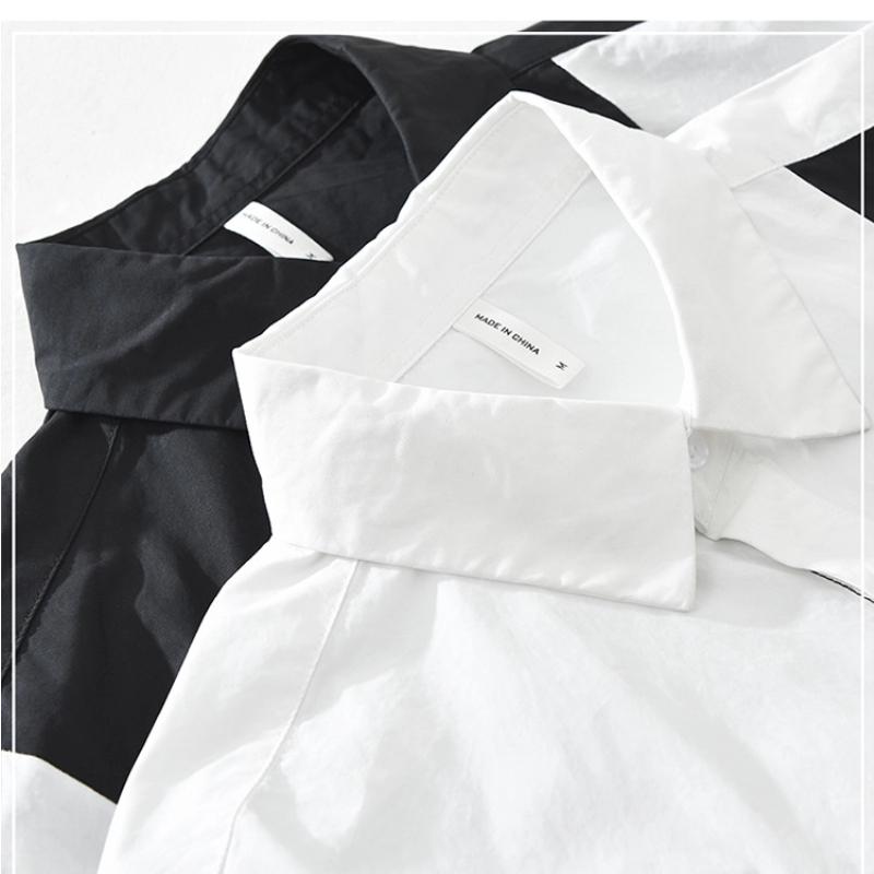 Korean Fashion Men Long Sleeve Shirt Youth Streetwear Patchwork Shirt with Pocket Spring Fall Lapel Collar Pure Cotton Casual Tops Male