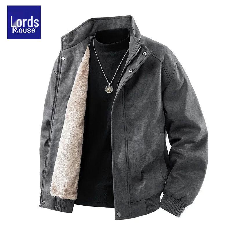 Luozi Men's Thermal Faux Suede Utility Jacket