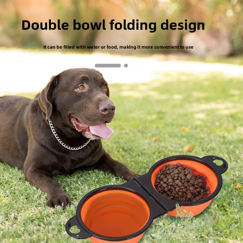 2 In 1 Dog Bowl Portable Folding Pet Double Bowl Collapsible Silicone Water Bowls for dog outdoor travel cat dog feeding bowl