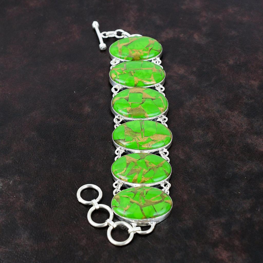Copper Green Turquoise Bracelet 925 Sterling Silver Bracelet Handmade Adjustable Chain Jewelry Very Pretty Gemstone Bracelet Gift For Friend