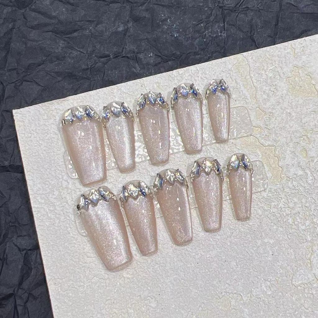 Wearing Nail Handmade Manicure Finished Fake Nail Patch Light Luxury Temperament High-gloss Cat Eye French Flash Diamond