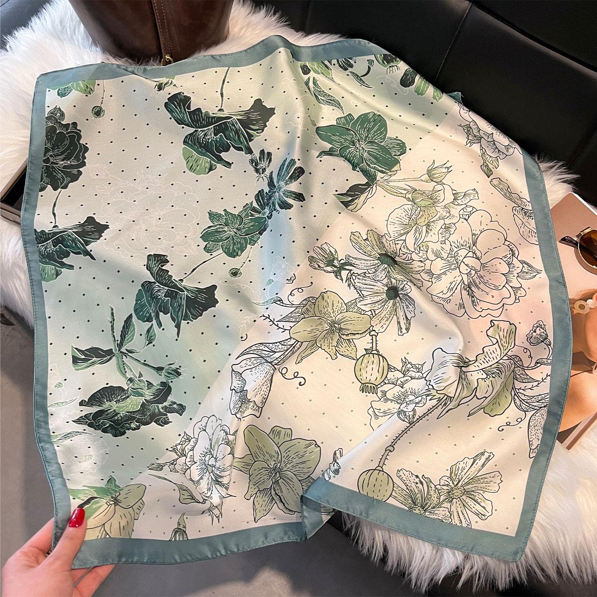 

2025 New 70*70cm Silk Satin Hair Scarf Women Handkerchief Printed Female Square Head Bandana Small Neck Muffler Hijab Lady Girl серый