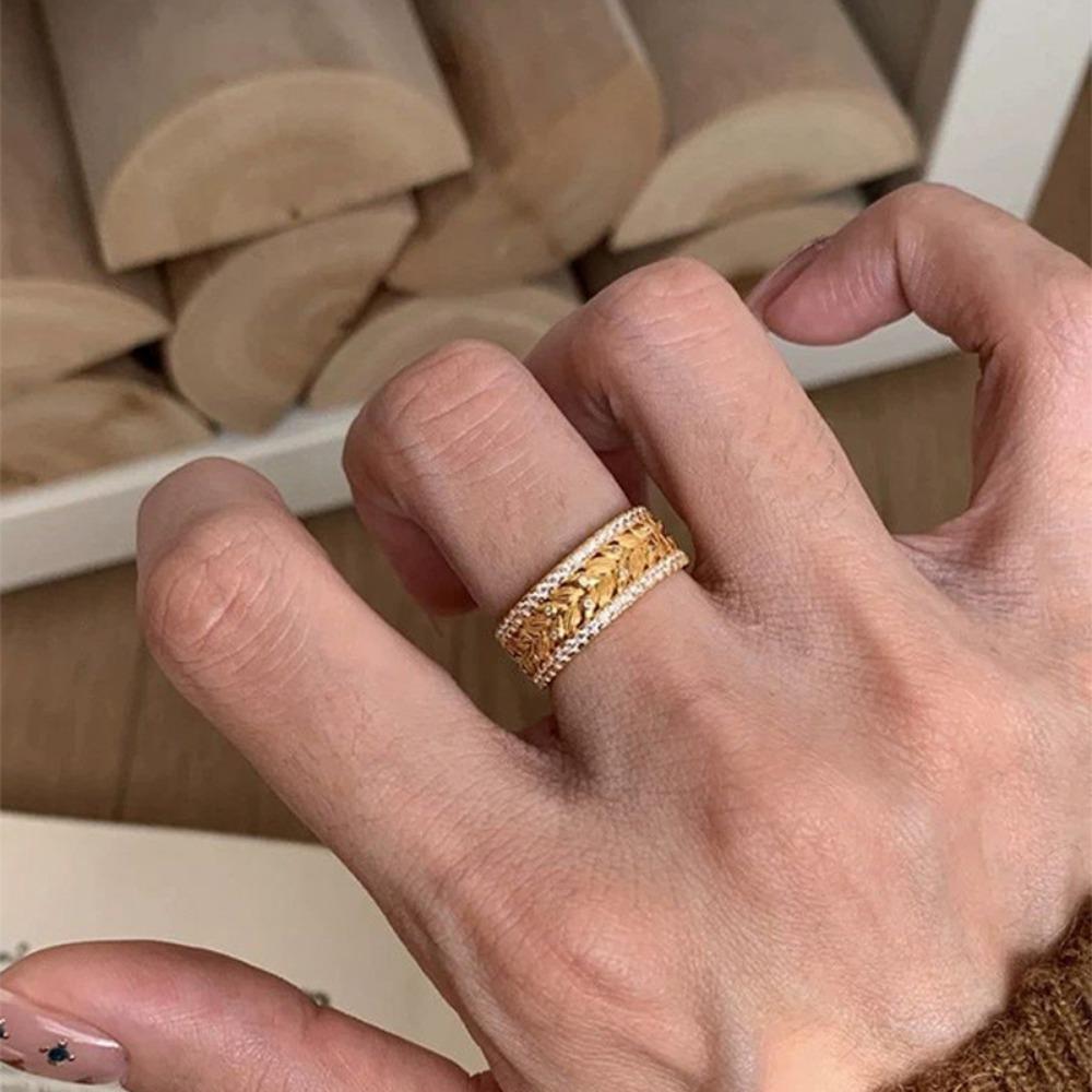Elegant Vintage-Inspired 18K Golden Plated Wheat Ear Ring with Cubic Zirconia Music Festivals, Valentine's Gift