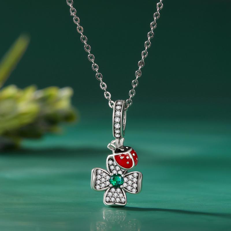WOSTU 925 Sterling Silver Red Ladybug Charm Lucky Colver Beads Bee Pendant For Original Bracelet DIY Necklace Women Jewelry Make