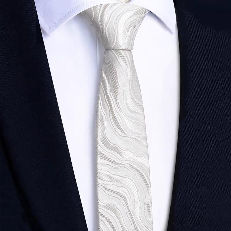 Fashion White 3D Wavy Striped Tie Jacquard Weave Slim 6CM Width Necktie Designer Mens and Women Ties