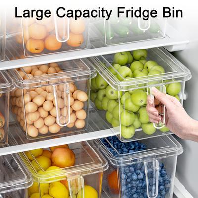 Refrigerator Organizer Transparent Food Box with Handle Lid Food-Grade Fridge Organizer Storage Bin for Fruits Vegetables Salads