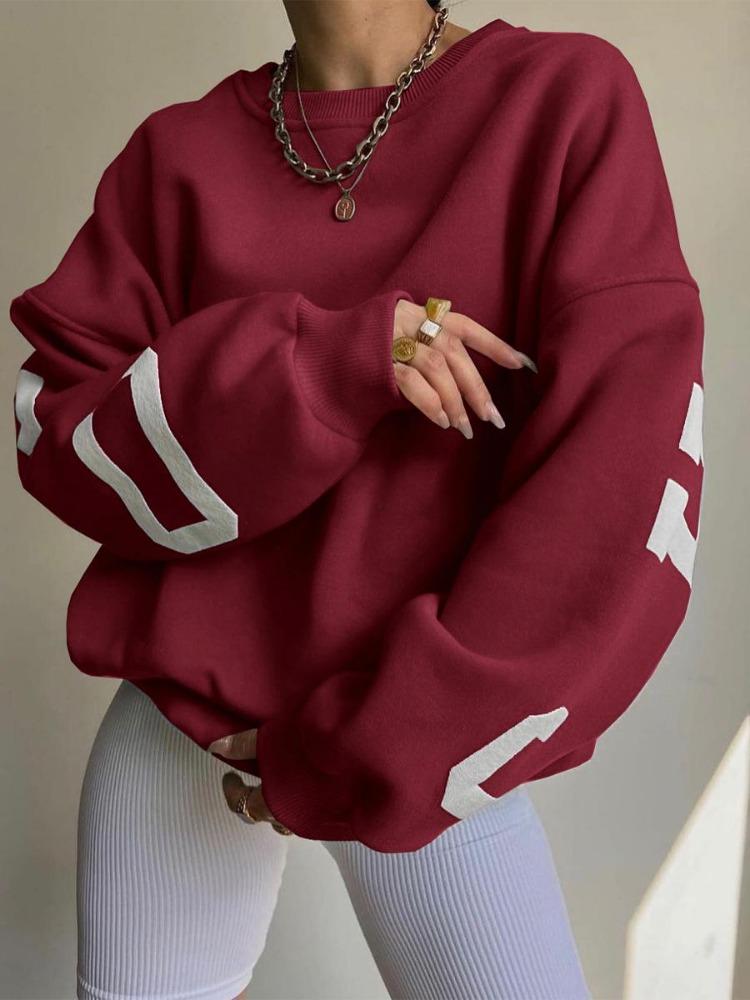 Women Casual Print Pullover Sweatshirt Stylish Loose Thick Long Sleeve Top