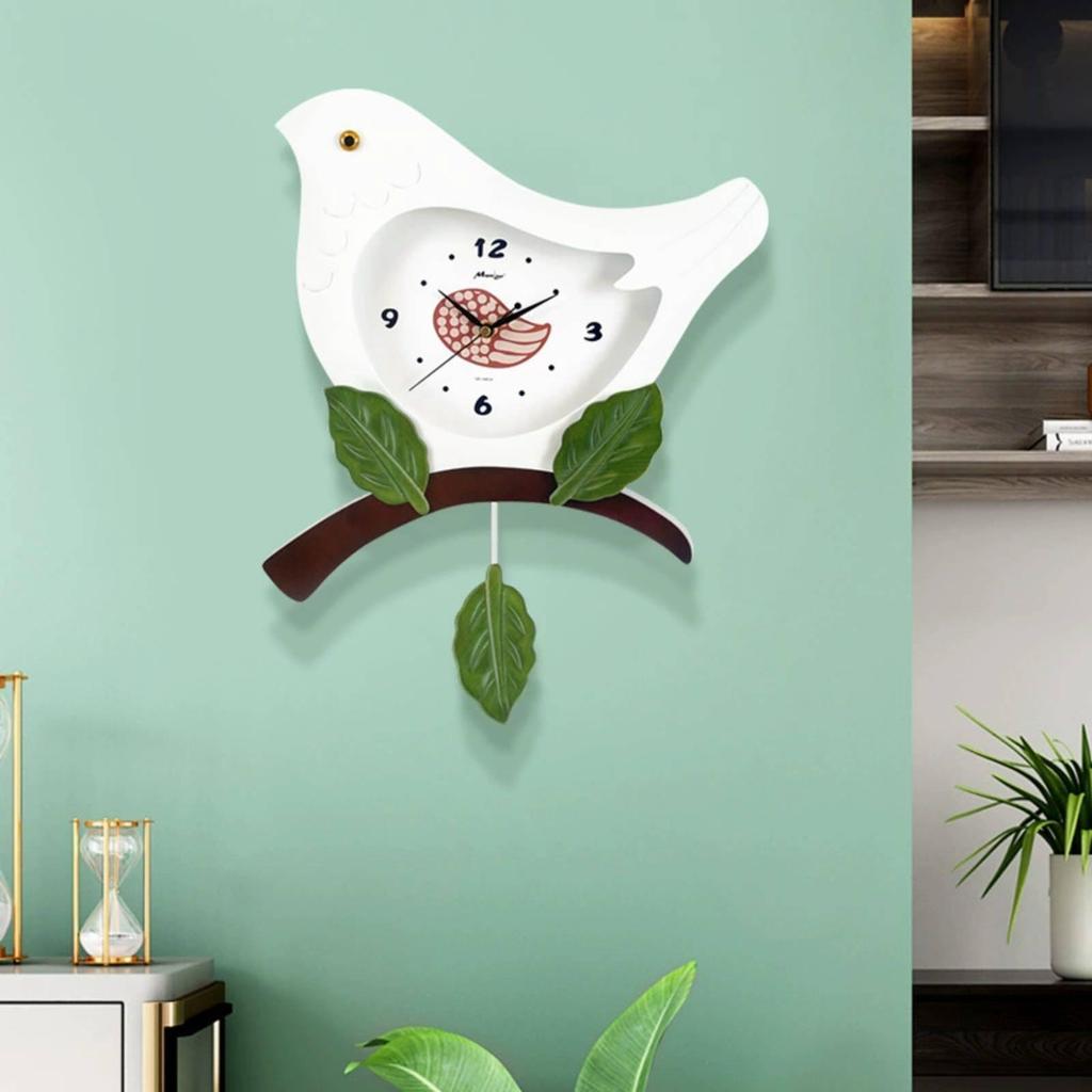 Feathered Clock Modern Minimalist Bird Wall Wooden Home Decor for Living Room, Bedroom