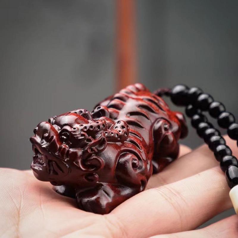 Rosewood Qilin Pixiu Hand-Carved Pendant Ornament