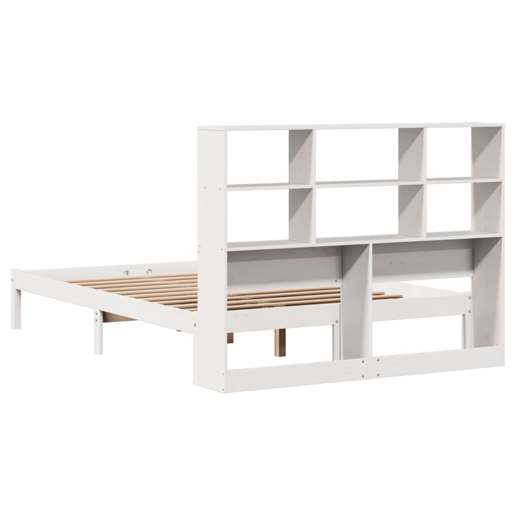 Solid Wood Bed with Shelf Without Mattress White 160x200 cm Pine