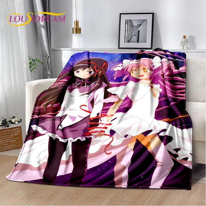 3D süße Puella Magi Madoka Magica Cartoon-Decke, weiche Überwurfdecke für Zuhause, Schlafzimmer, Bett, Sofa, Picknick, Reise, Decke für Kinder