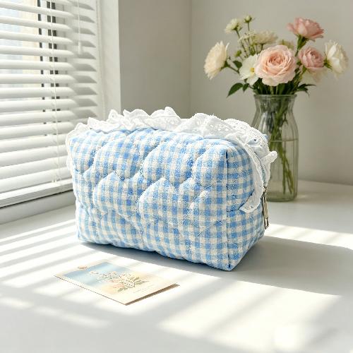 Ins Fresh Red Cherry Quilted Cosmetic Bag Fashion Small Large Toiletry Makeup Storage Bag Cute Lipstick Sanitary Napkin Case