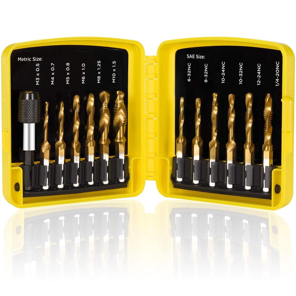 Versatile 13pcs Titanium Drill Tap Bit Set, 3-in-1 Functionality, Quick-Change, SAE/Metric