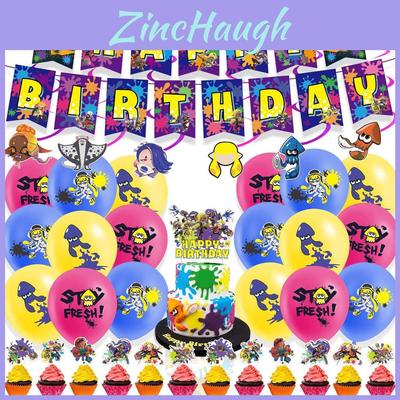 Splatoon3 Birthday Party Supplies Kit With Banner Balloons And Cake Toppers For Kids