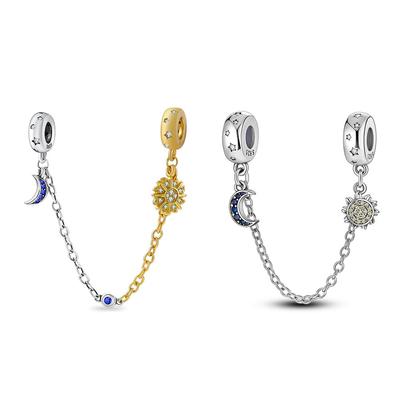 Sun Moon And Stars Safety Chain Pendants Copper Colors For Charm Copper Colors Genuine Bracelets For Jewellery Crafting