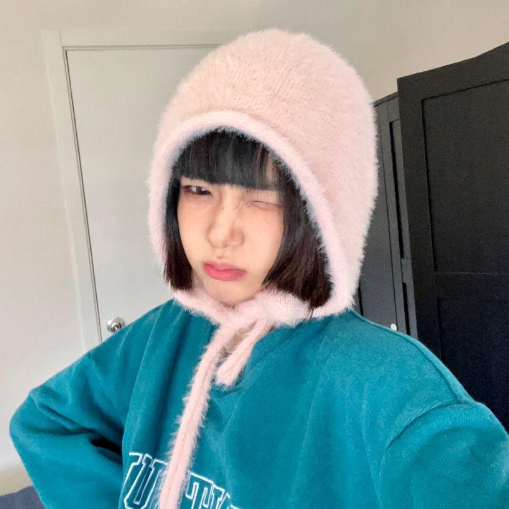 Japanische Krawatte Pullover Mütze Plüsch Y2K Mützen Kappen Mode Kunstpelzmütze Damen