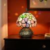 Tiffany-Style Table Lamp with Sculpted Dragonfly Base, Handcrafted Antique Stained Glass Bedside Lamp for Living Room and Bedroom, E27 Socket, Pink