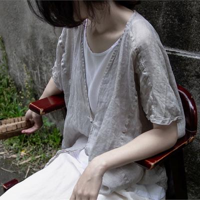 Damen Ramie Sommershirts Bandage V-Ausschnitt Kurzarm Einfarbig Tops Sommer Hochwertige Damen Blusen