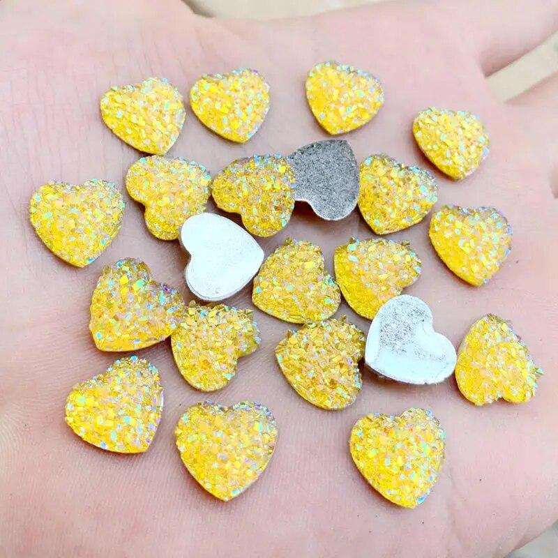 

40 ШТ. 12 мм блискітки AB Кольори Мінеральна поверхня Серце Смола Rhinestone Flatback Cabochon Stone DIY Весільні прикраси Ремесла