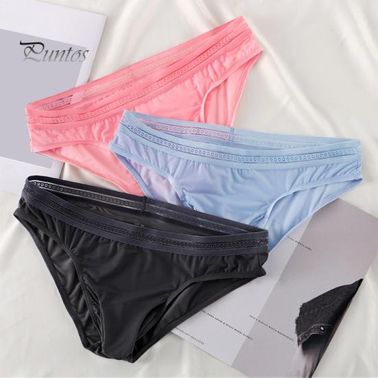 Men Briefs Mid-rise High Elasticity Tight Fit Breathable Panties Solid Color Mesh Stitching Sexy Underwear Daily Wear