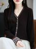 Andy Plush Knit Cardigan For Women With Vneck And Long Sleeves For Casual Wear