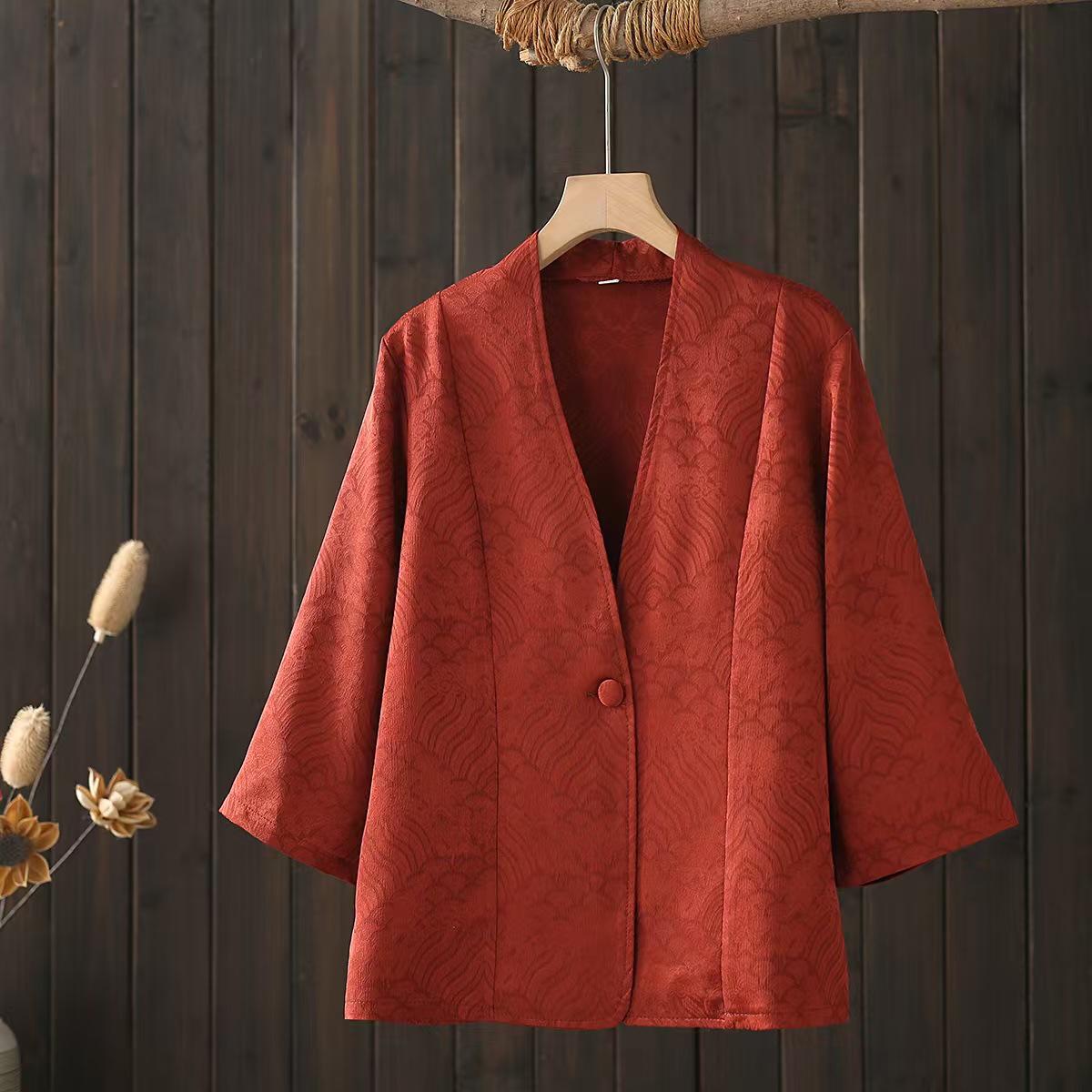 Elegant One-Button Chinese Style Women s Blazer - High-End, Slimming Short Jacket 4XL (135-150 kg) вино красного