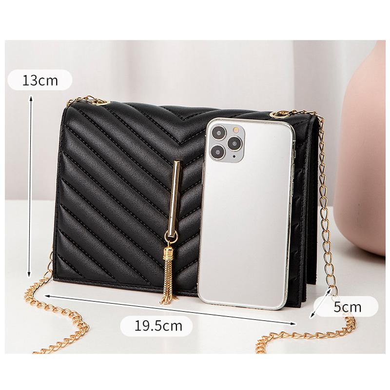 Nuevo bolso de mensajero bordado, bolso de cadena con borlas simple, bolso cuadrado pequeño para mujer