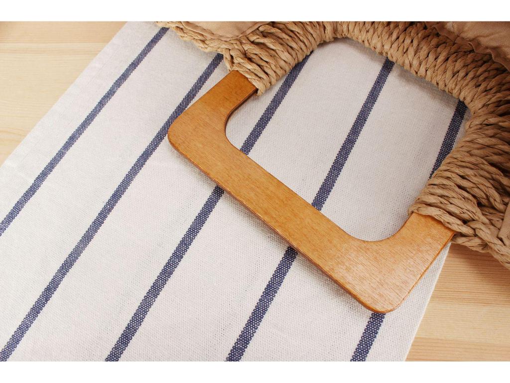 Torba plażowa pleciona ręcznie z drewnianą rączką w stylu Mori – Duża pojemność