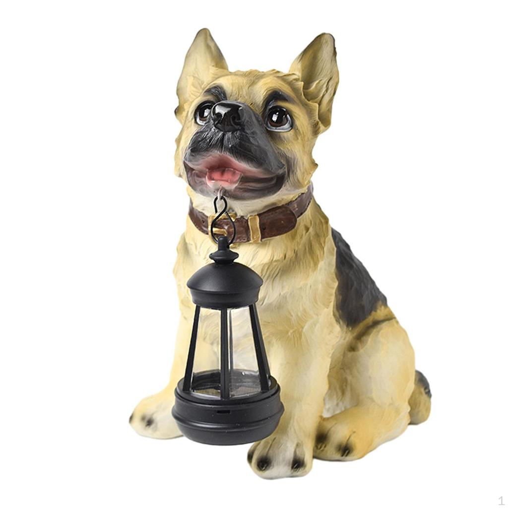 Dog Sculpture with Solar Light for Outdoor Use, Resin Figurine Garden