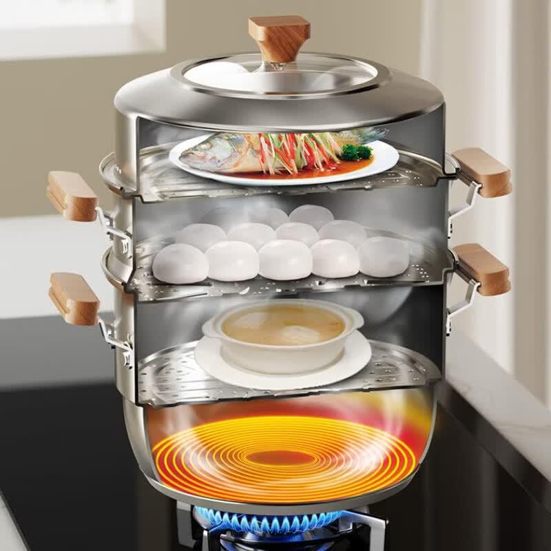 ASD G1 304 Stainless Steel 3-Layer Steamer Pot